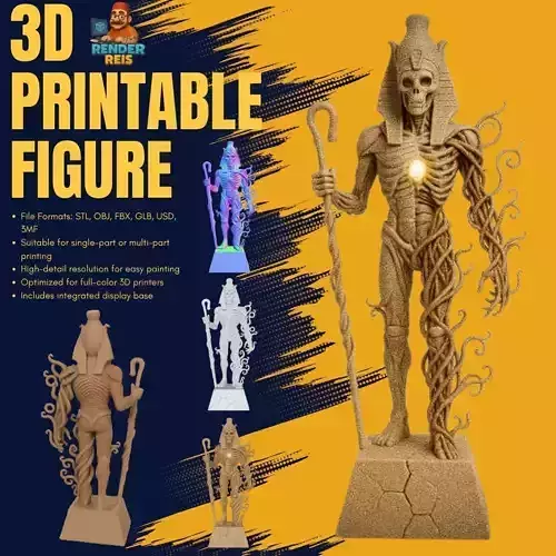 Ancient Sentinel Spiritual Pharaoh Skeleton 3D Printable Statue