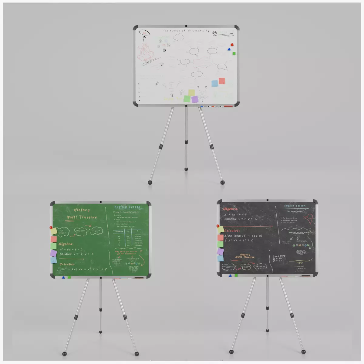 Professional Rectangular Trio - Customizable Writing Board Set 3D Model Collection_0