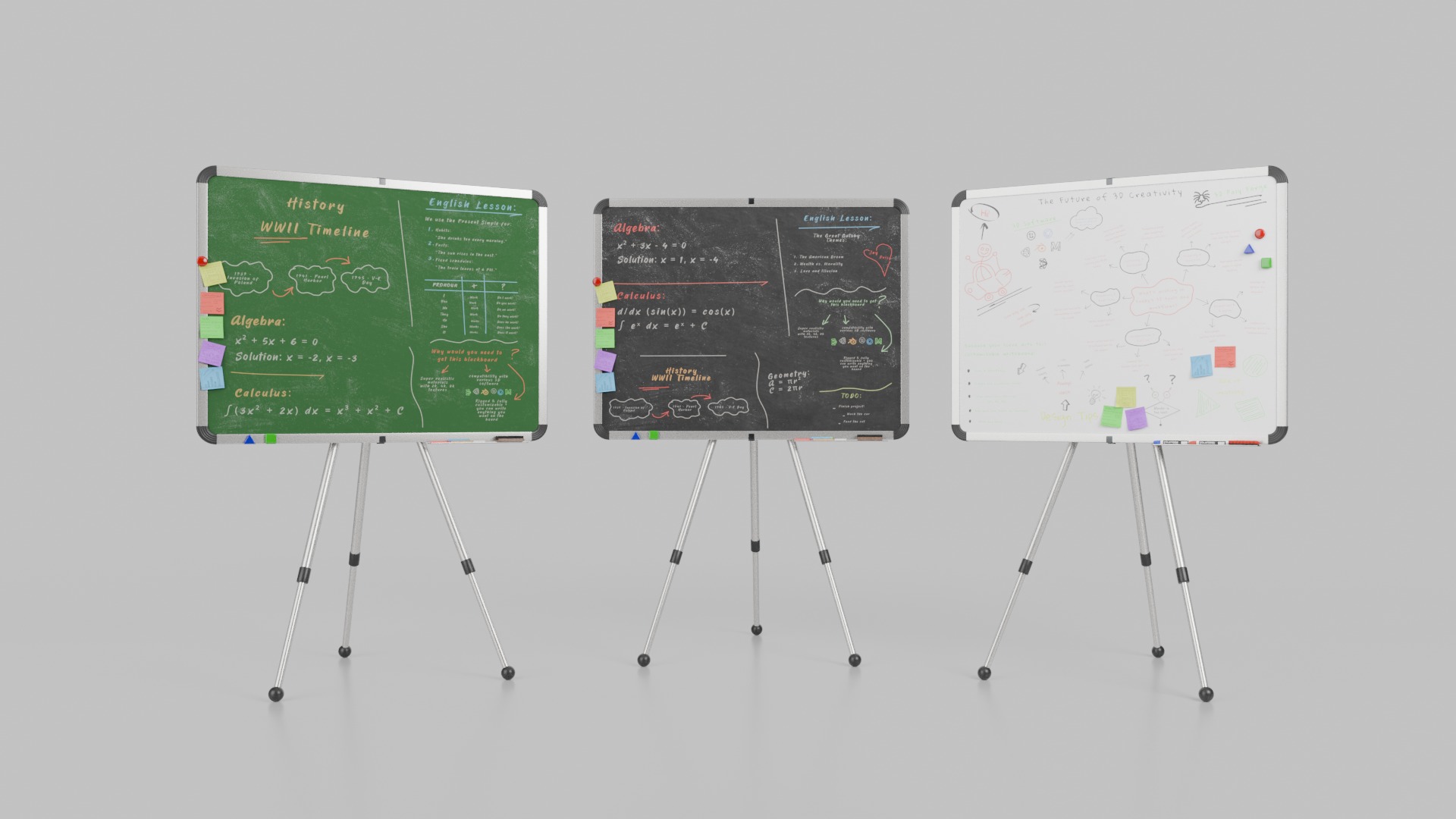 Professional Rectangular Trio - Customizable Writing Board Set 3D Model Collection_5