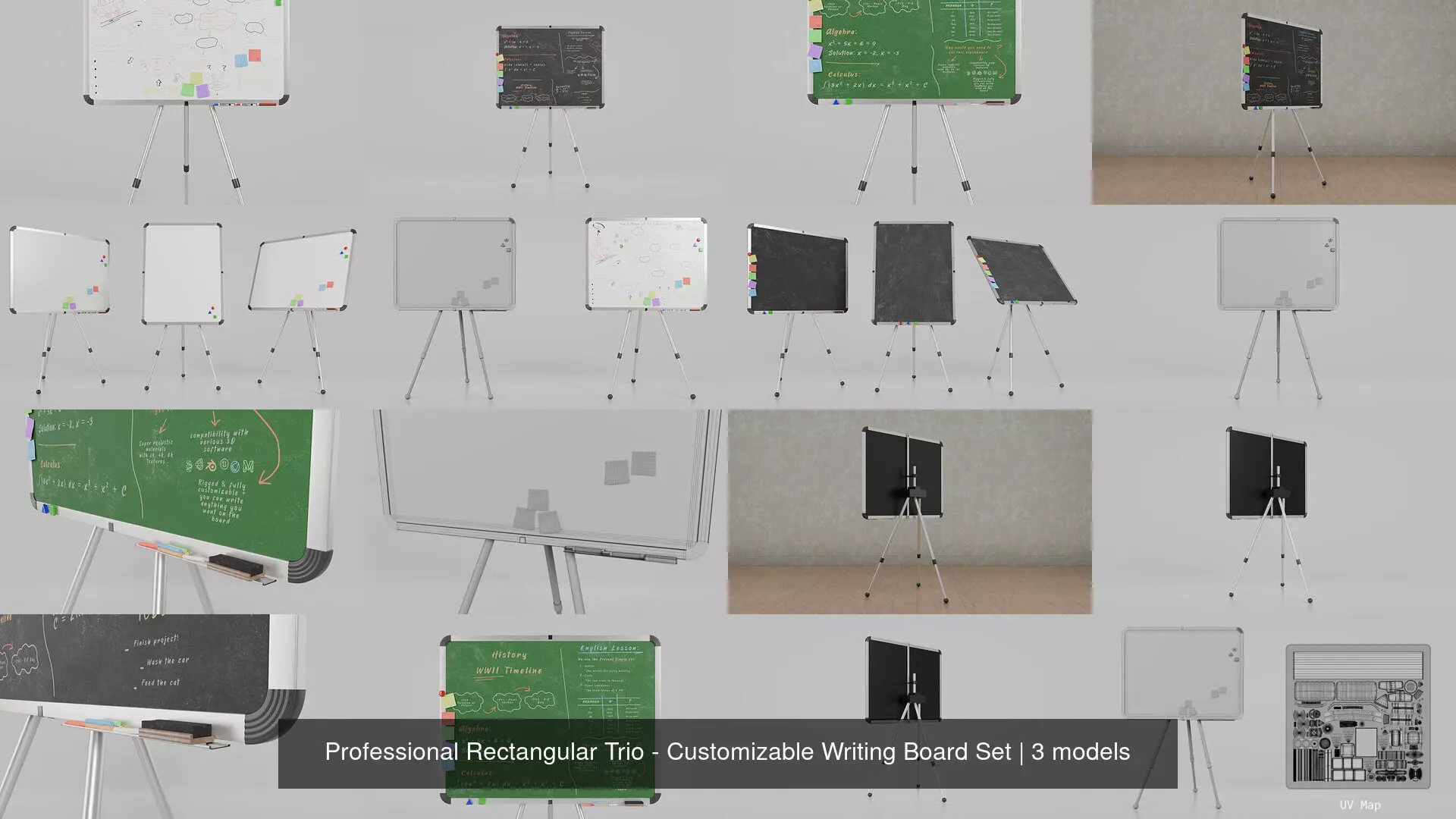 Professional Rectangular Trio - Customizable Writing Board Set 3D Model Collection_4