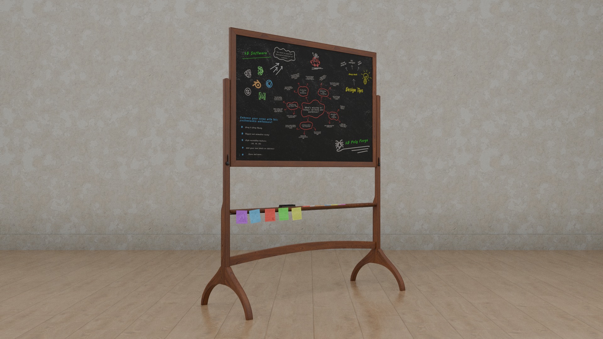 Double-Sided Blackboard Trio - Customizable Writing Boards Set 3D Model Collection_7