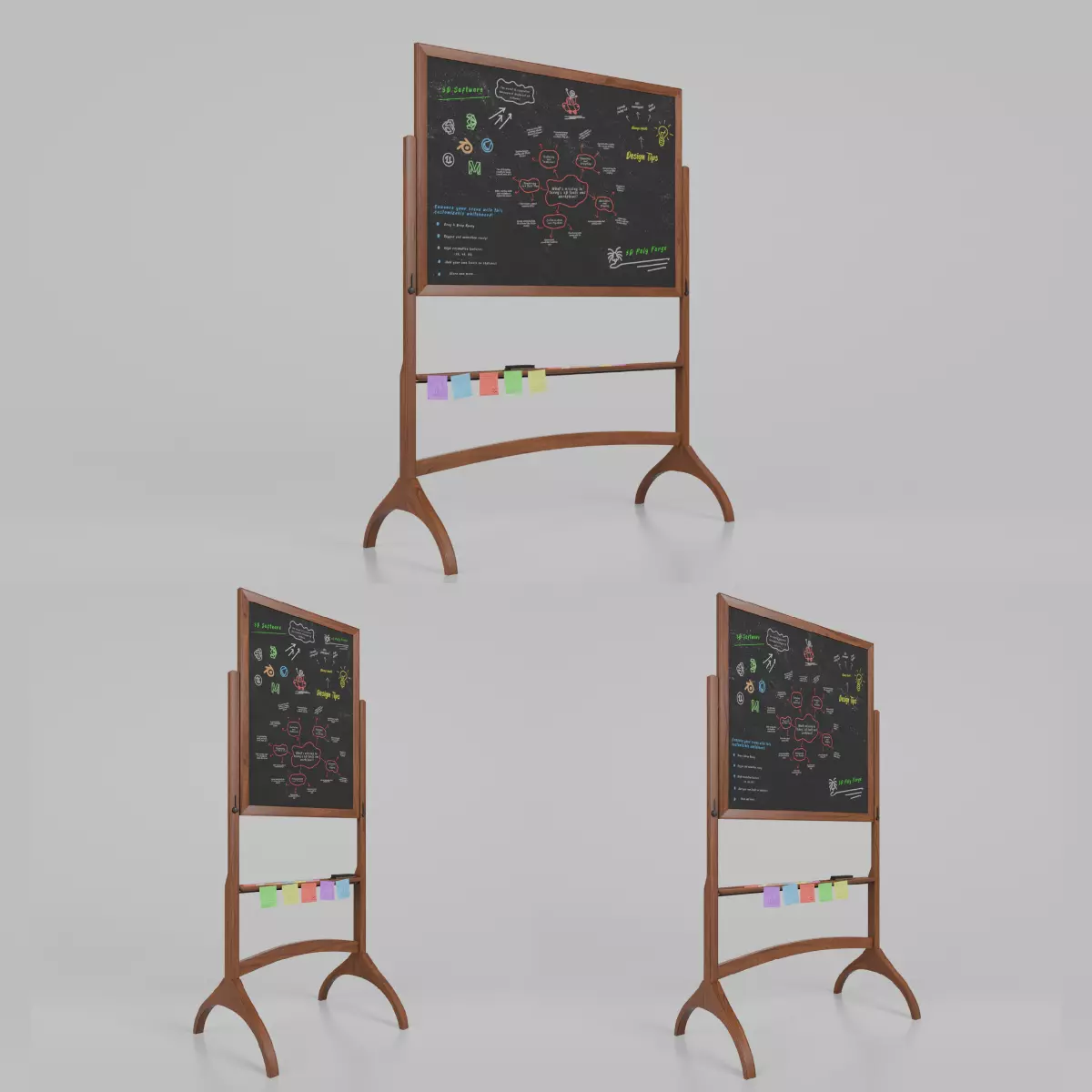 Double-Sided Blackboard Trio - Customizable Writing Boards Set 3D Model Collection_0
