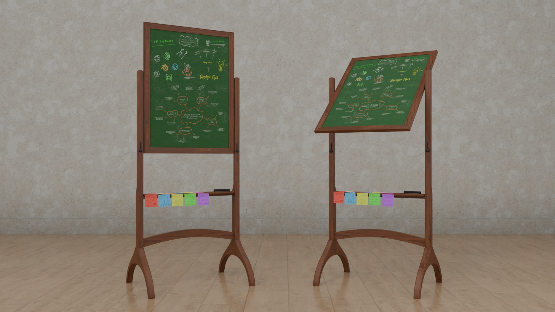 Double-Sided Greenboard Trio - Customizable Writing Boards Set 3D Model Collection_24