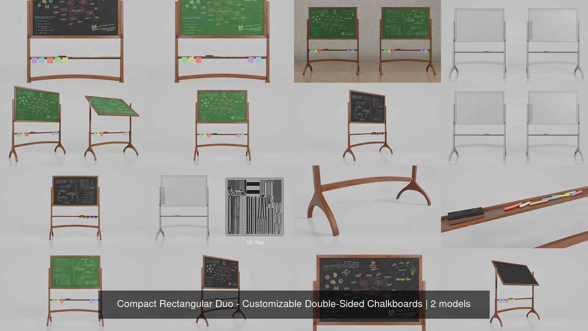 Compact Rectangular Duo - Customizable Double-Sided Chalkboards 3D Model Collection_3