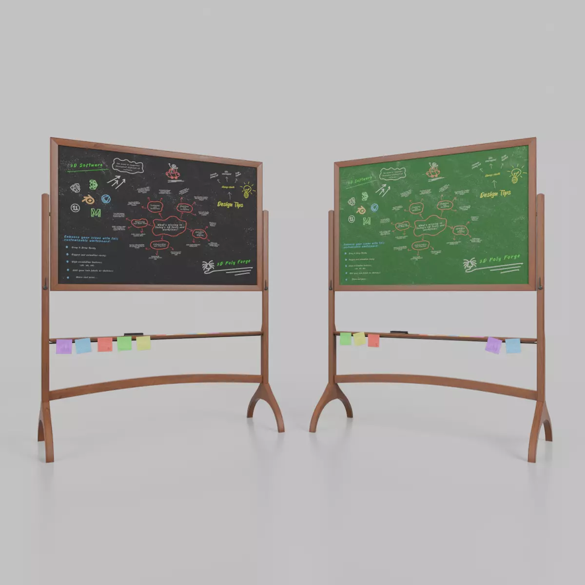 Compact Rectangular Duo - Customizable Double-Sided Chalkboards 3D Model Collection_0