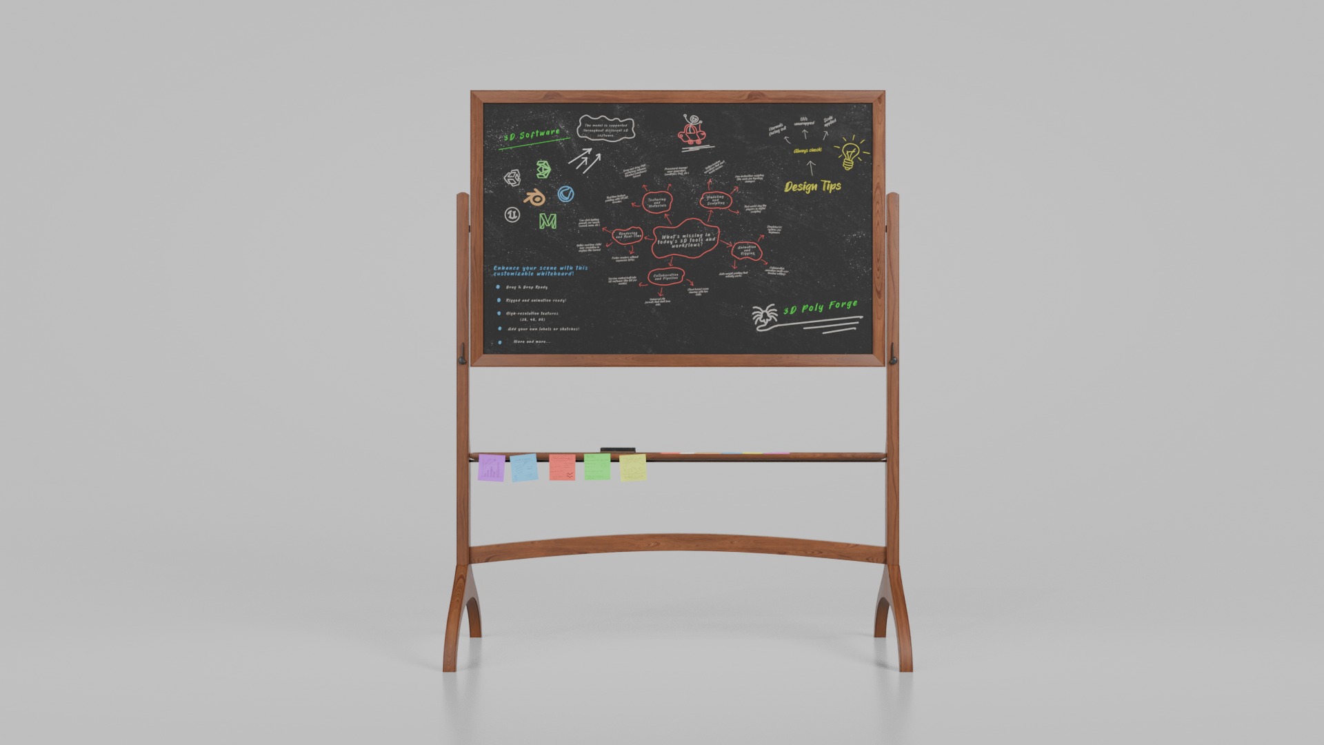 Compact Rectangular Duo - Customizable Double-Sided Chalkboards 3D Model Collection_5