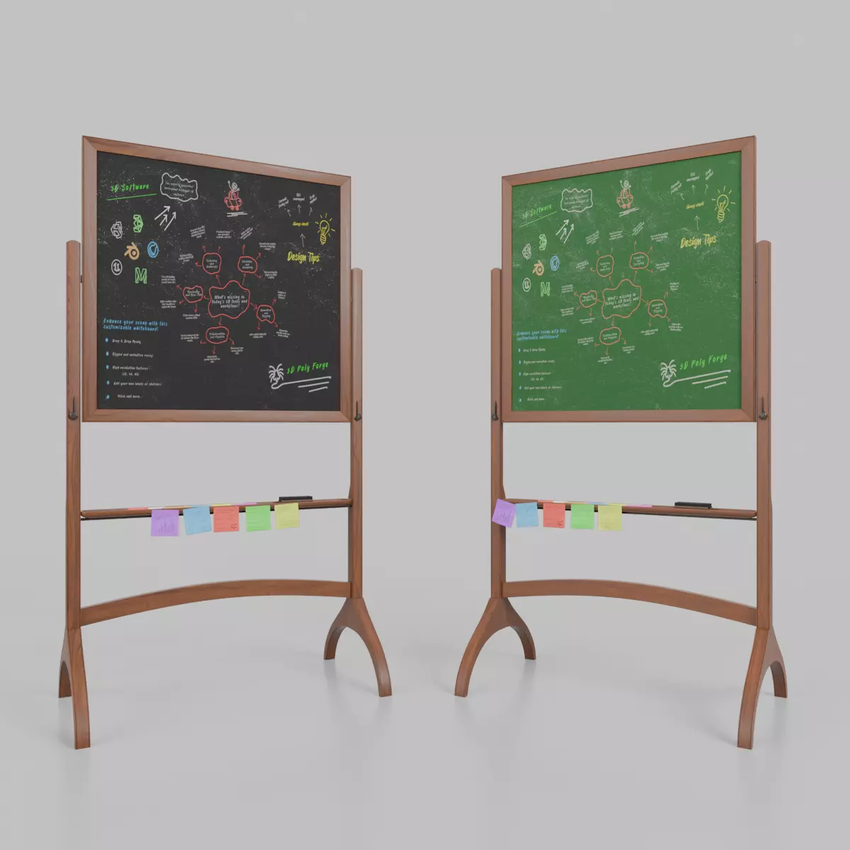 Compact Square Duo - Customizable Double-Sided Chalkboards 3D Model Collection_0