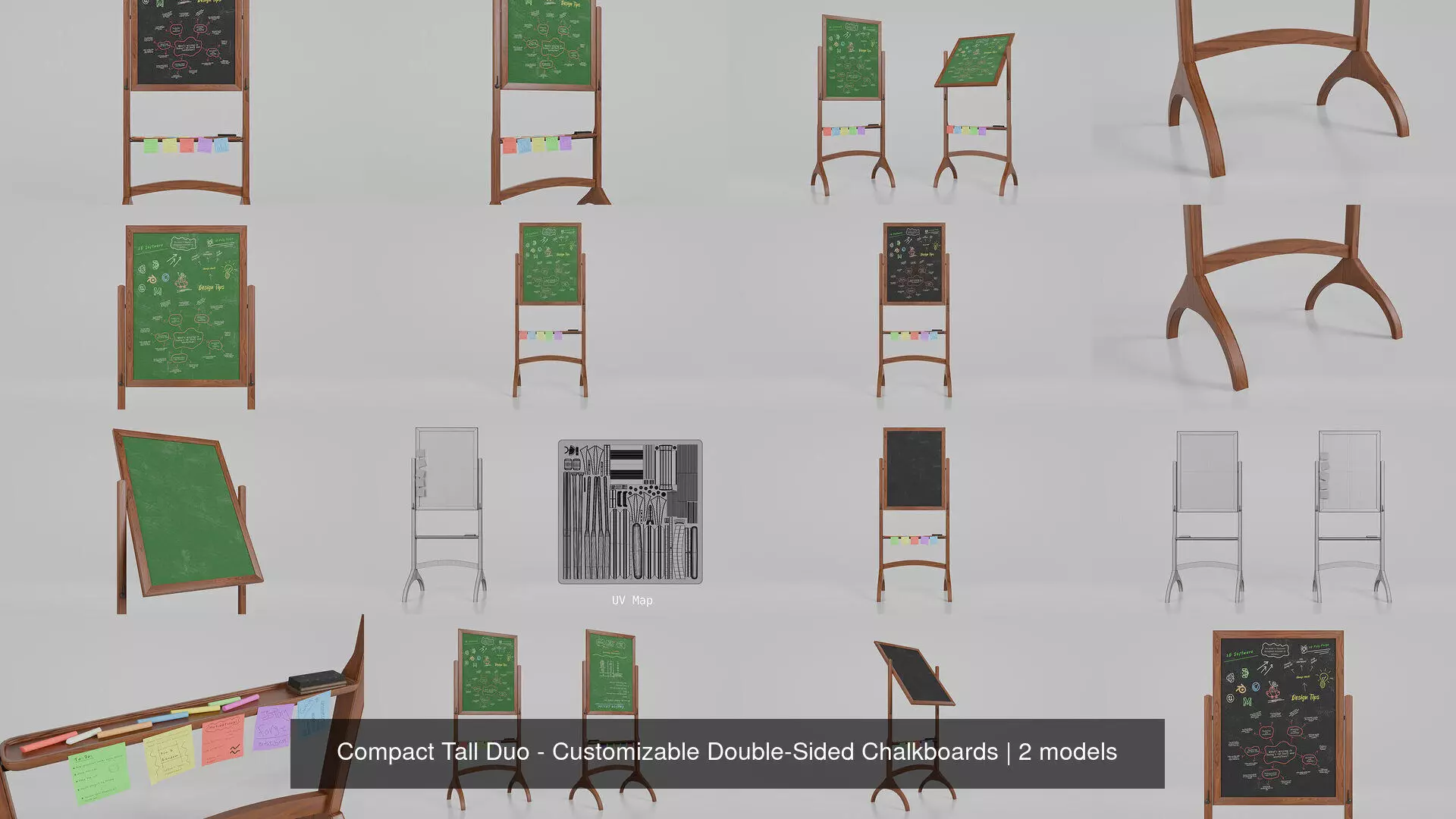 Compact Tall Duo - Customizable Double-Sided Chalkboards 3D Model Collection_3