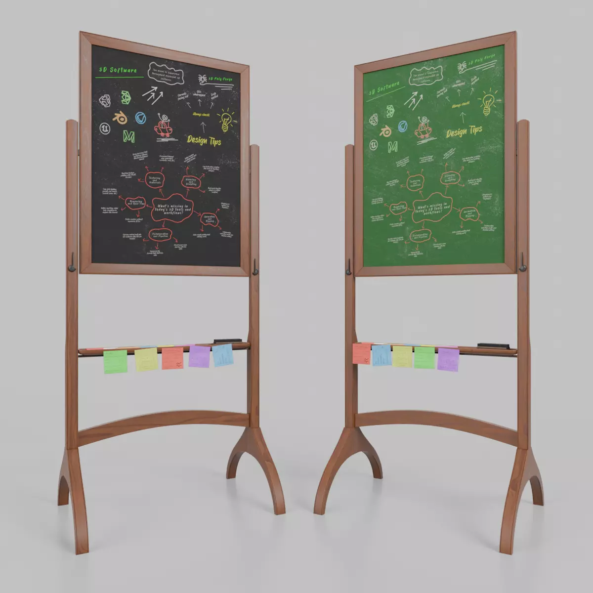 Compact Tall Duo - Customizable Double-Sided Chalkboards 3D Model Collection_0
