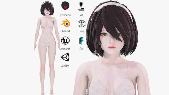 Lingerie clothes 0011 - Rig -Unreal - Unity - Blender - Animated Low-poly 3D model