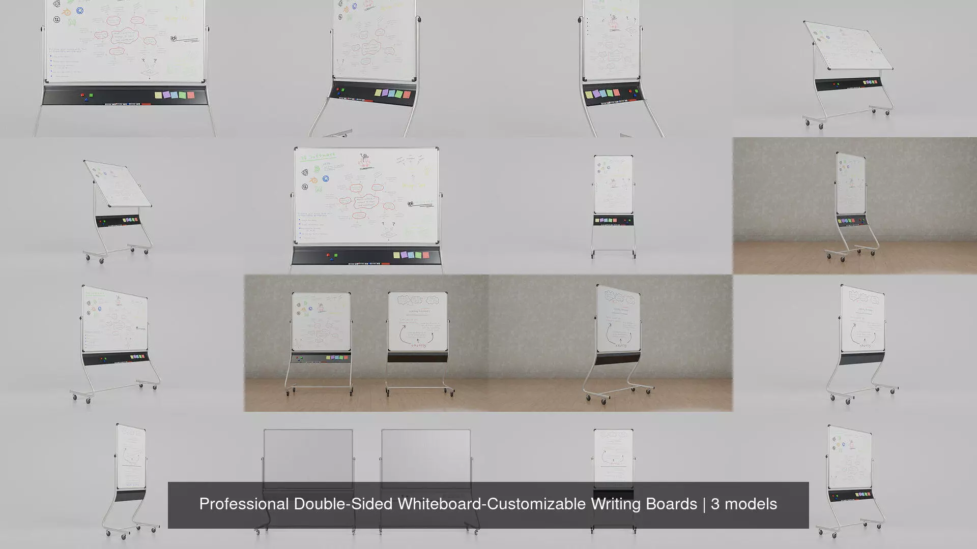 Professional Double-Sided Whiteboard-Customizable Writing Boards 3D Model Collection_4