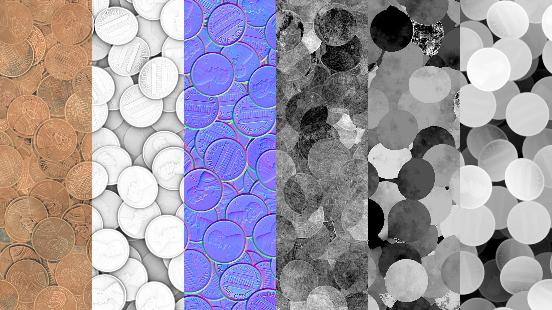 Realistic US Penny Coins Seamless PBR Material Texture_3