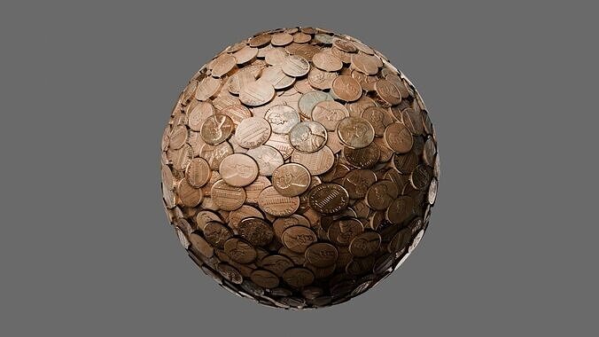 Realistic US Penny Coins Seamless PBR Material Texture