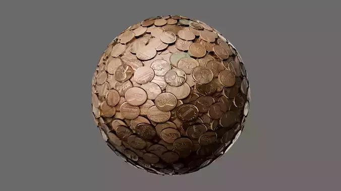 Realistic US Penny Coins Seamless PBR Material Texture