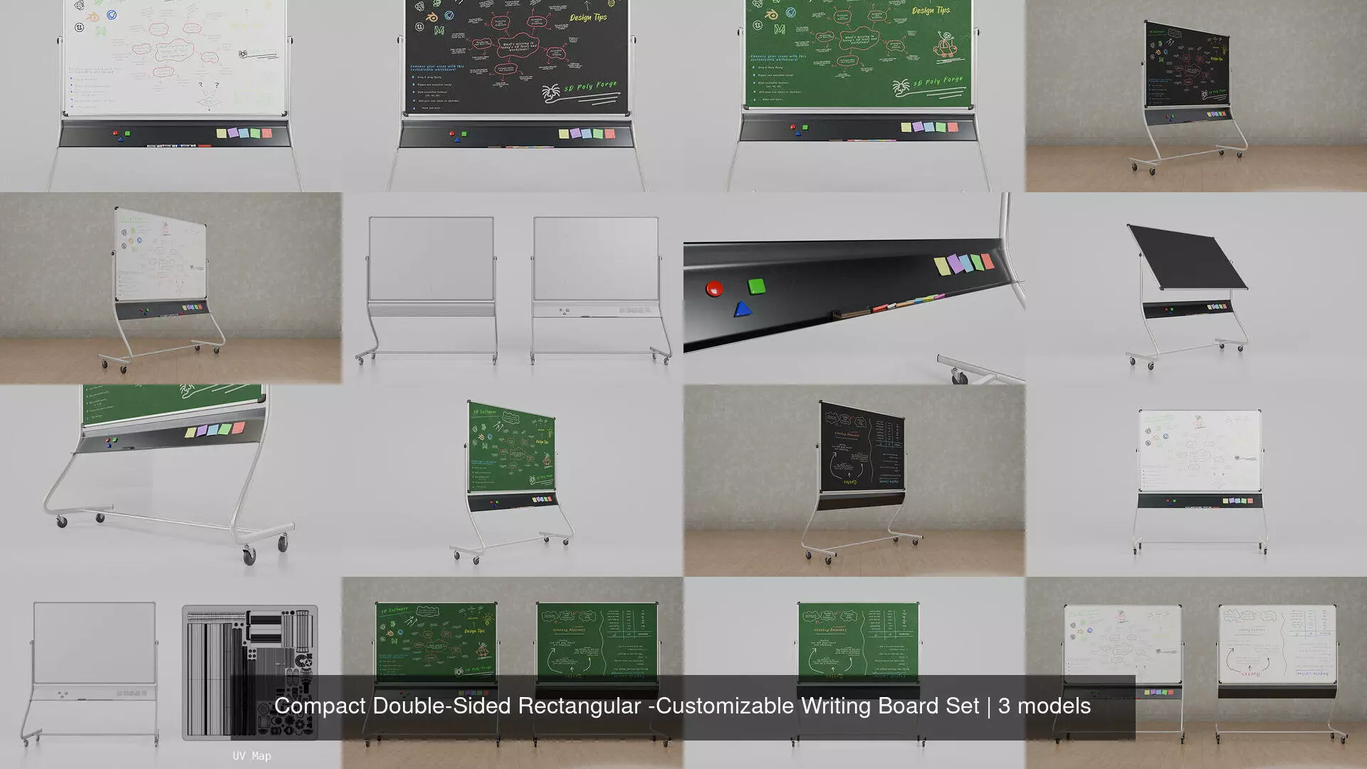 Compact Double-Sided Rectangular -Customizable Writing Board Set 3D Model Collection_4