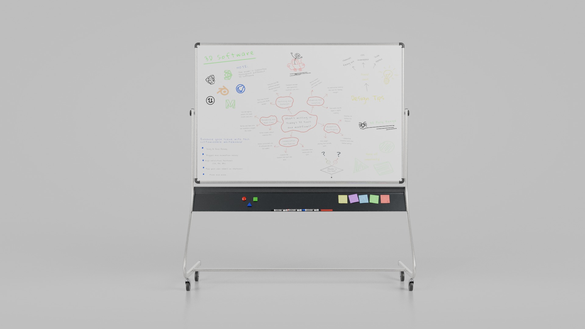Compact Double-Sided Rectangular -Customizable Writing Board Set 3D Model Collection_23
