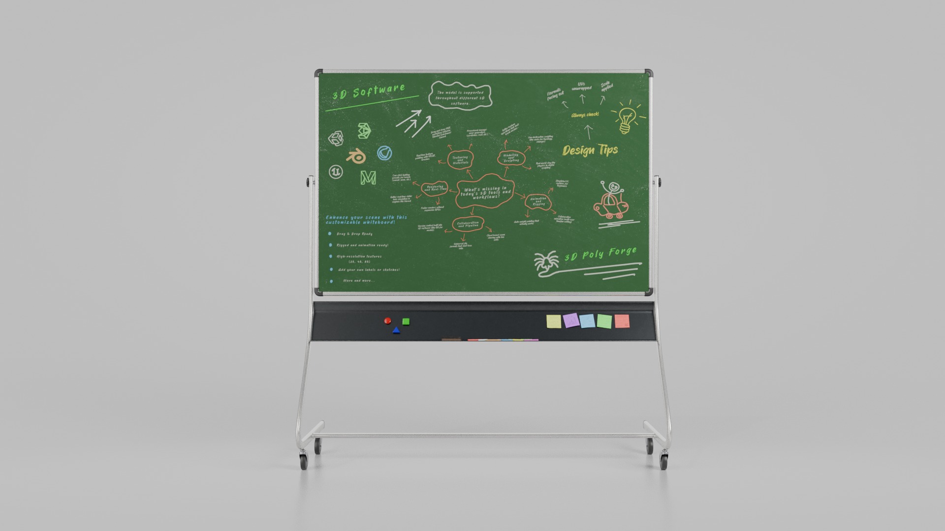 Compact Double-Sided Rectangular -Customizable Writing Board Set 3D Model Collection_14