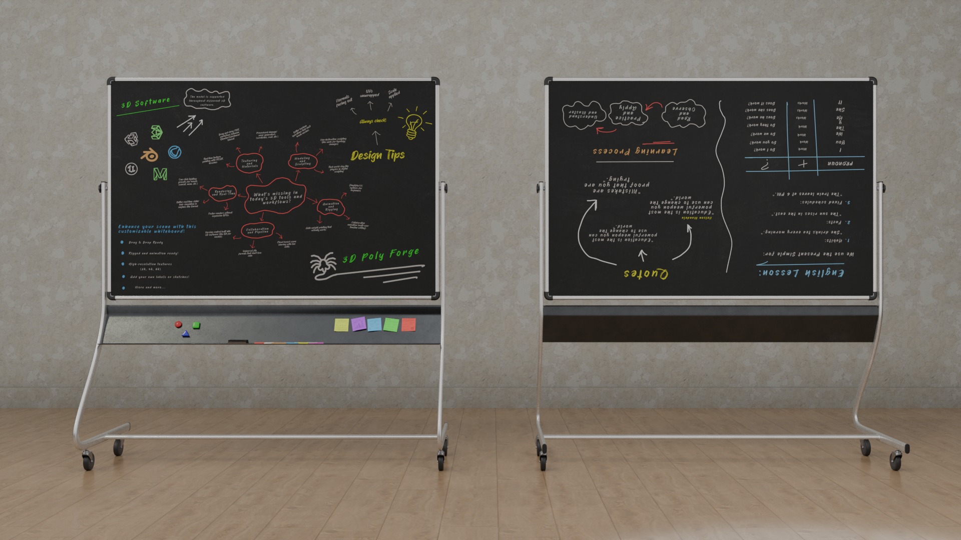 Compact Double-Sided Rectangular -Customizable Writing Board Set 3D Model Collection_9