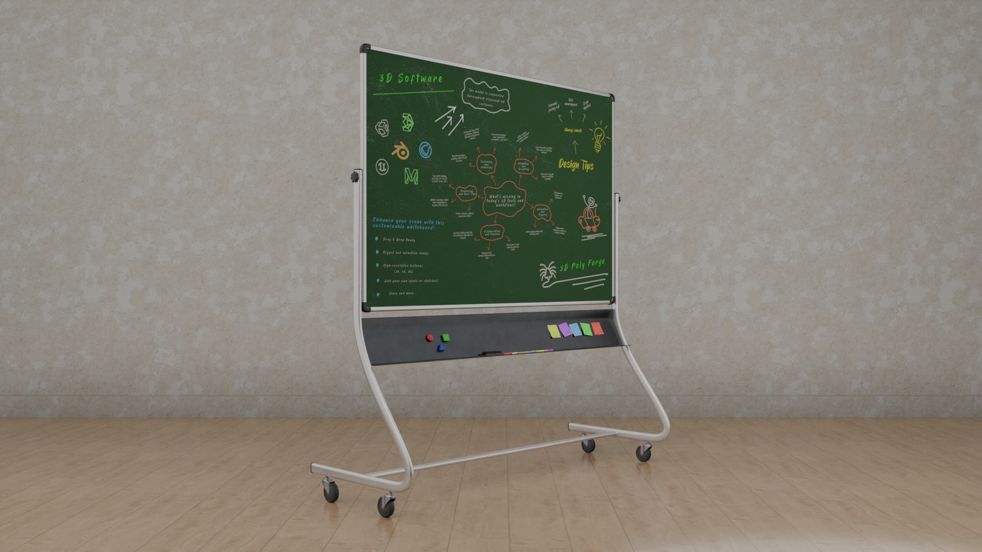 Compact Double-Sided Rectangular -Customizable Writing Board Set 3D Model Collection_16