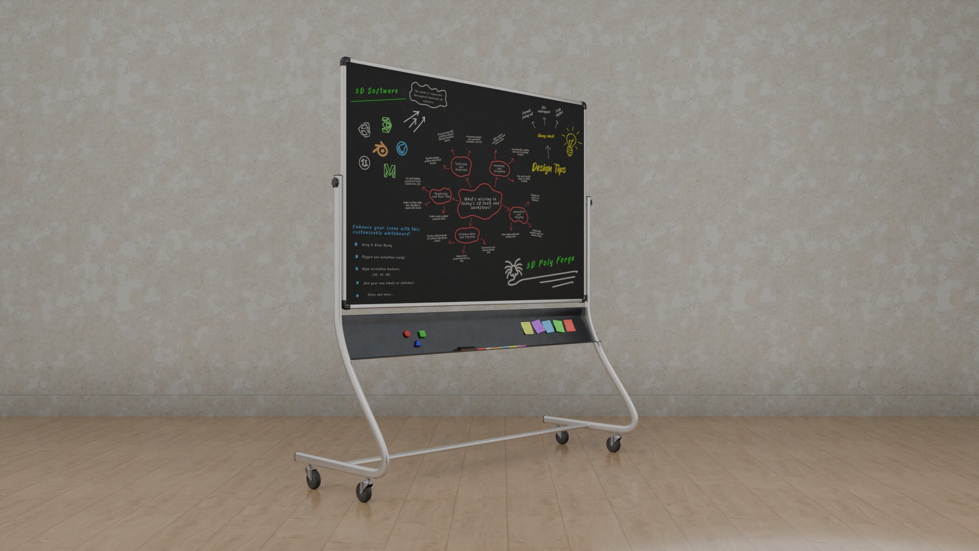 Compact Double-Sided Rectangular -Customizable Writing Board Set 3D Model Collection_7