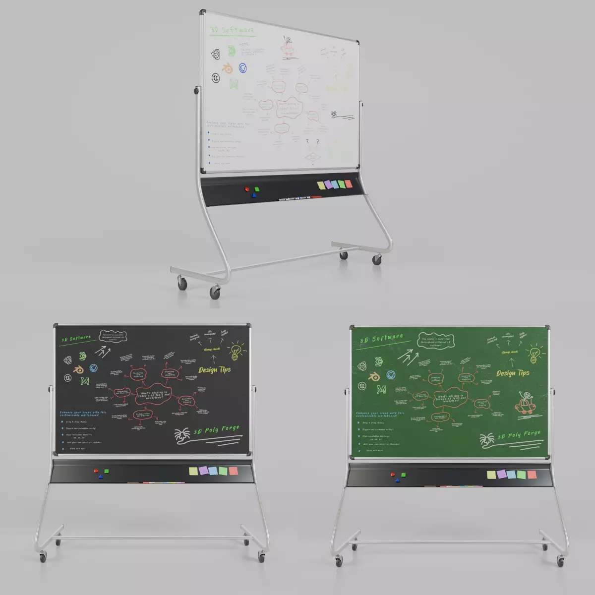 Compact Double-Sided Rectangular -Customizable Writing Board Set 3D Model Collection_0