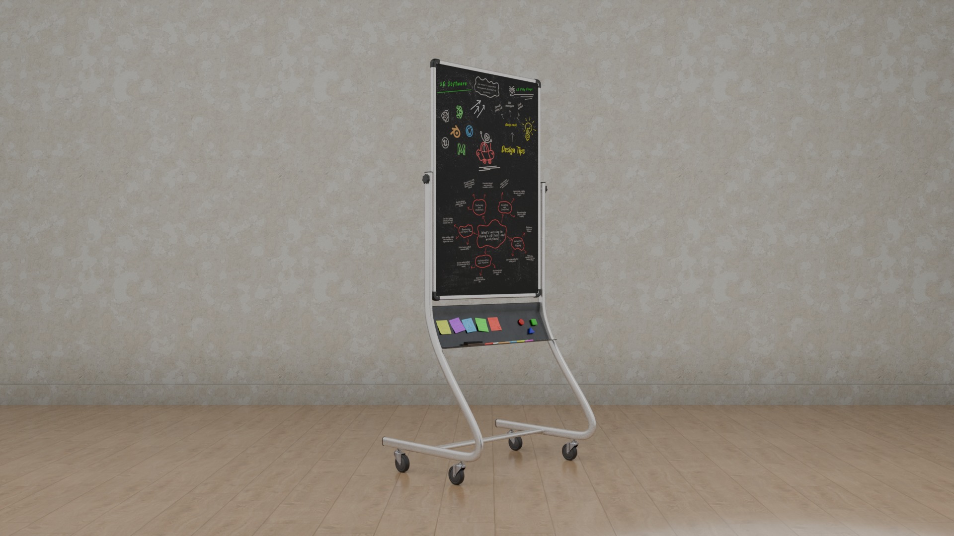 Compact Double-Sided Tall Trio - Customizable Writing Board Set 3D Model Collection_6