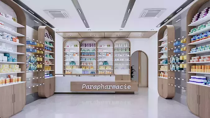 Modern Realistic Pharmacy Interior  3D Model Low-poly 3D model