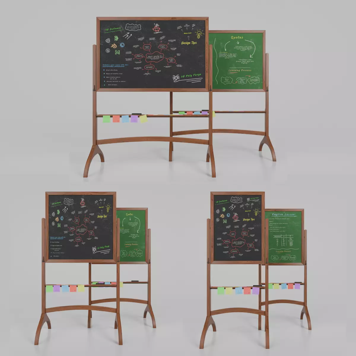 Complete Dual-Sided Chalkboards - Customizable Writing Boards 3D Model Collection_0
