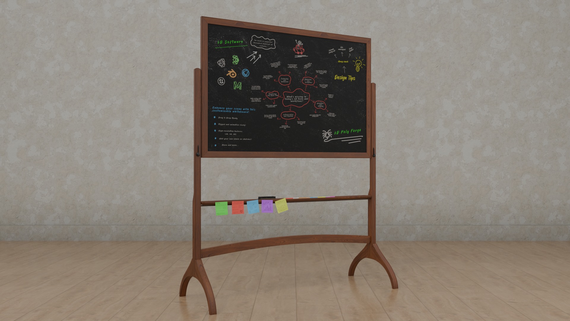 Complete Dual-Sided Chalkboards - Customizable Writing Boards 3D Model Collection_6