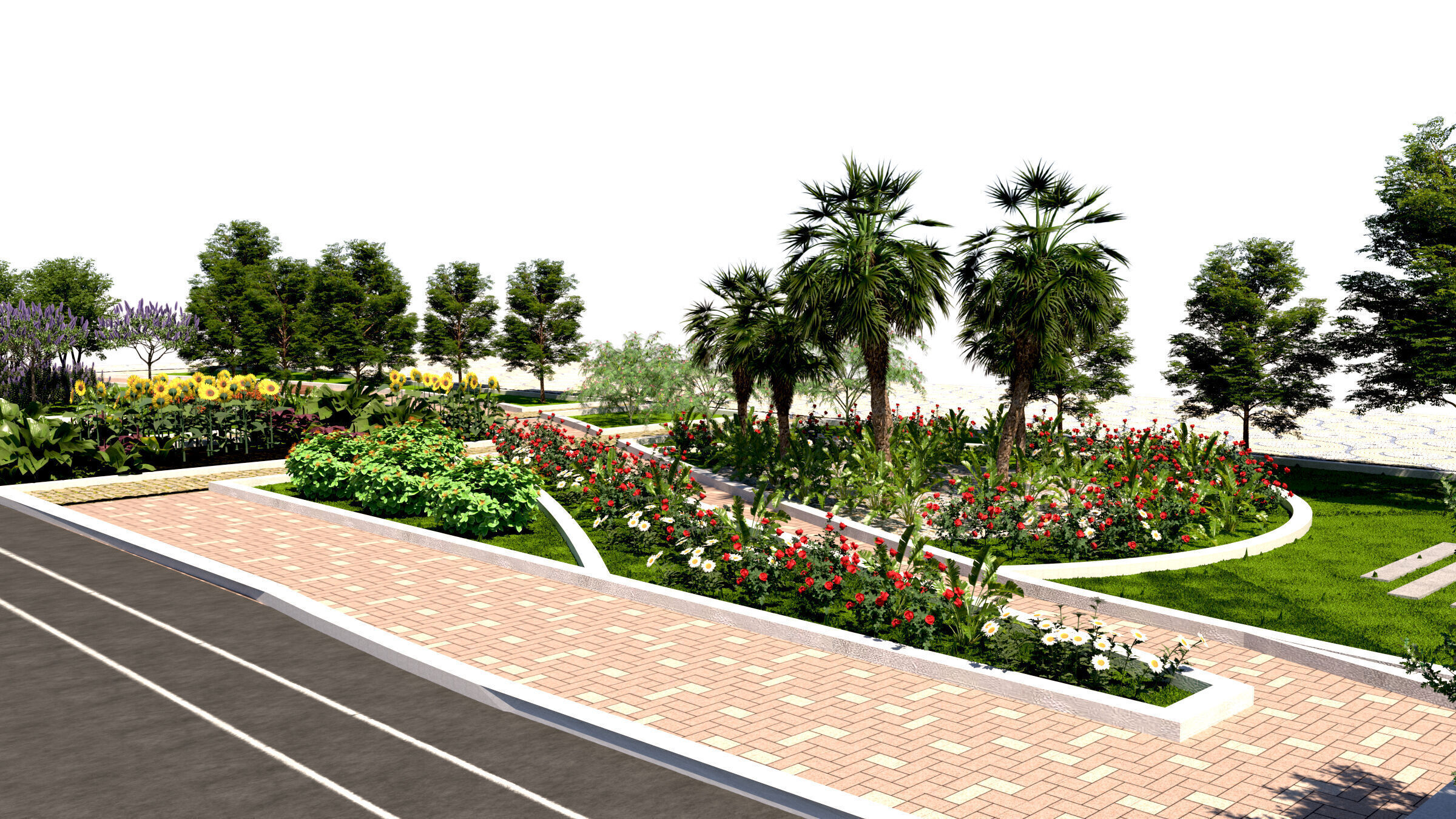 Urban Park  Plaza  3D Model Low-poly 3D model_5