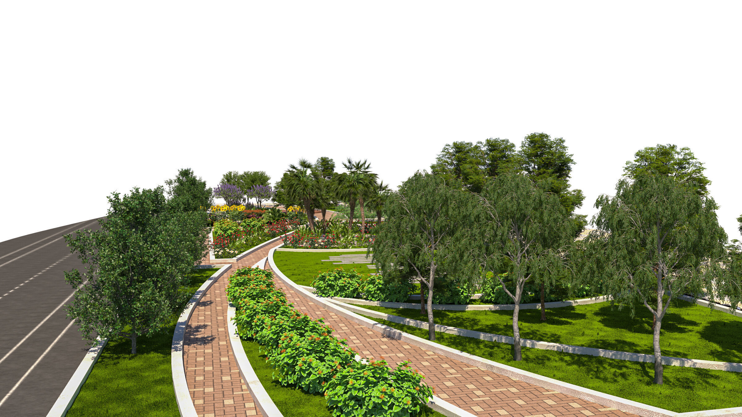 Urban Park  Plaza  3D Model Low-poly 3D model_3