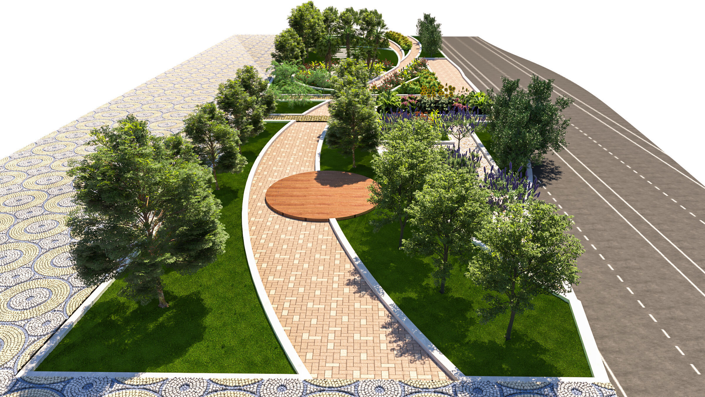 Urban Park  Plaza  3D Model Low-poly 3D model_6