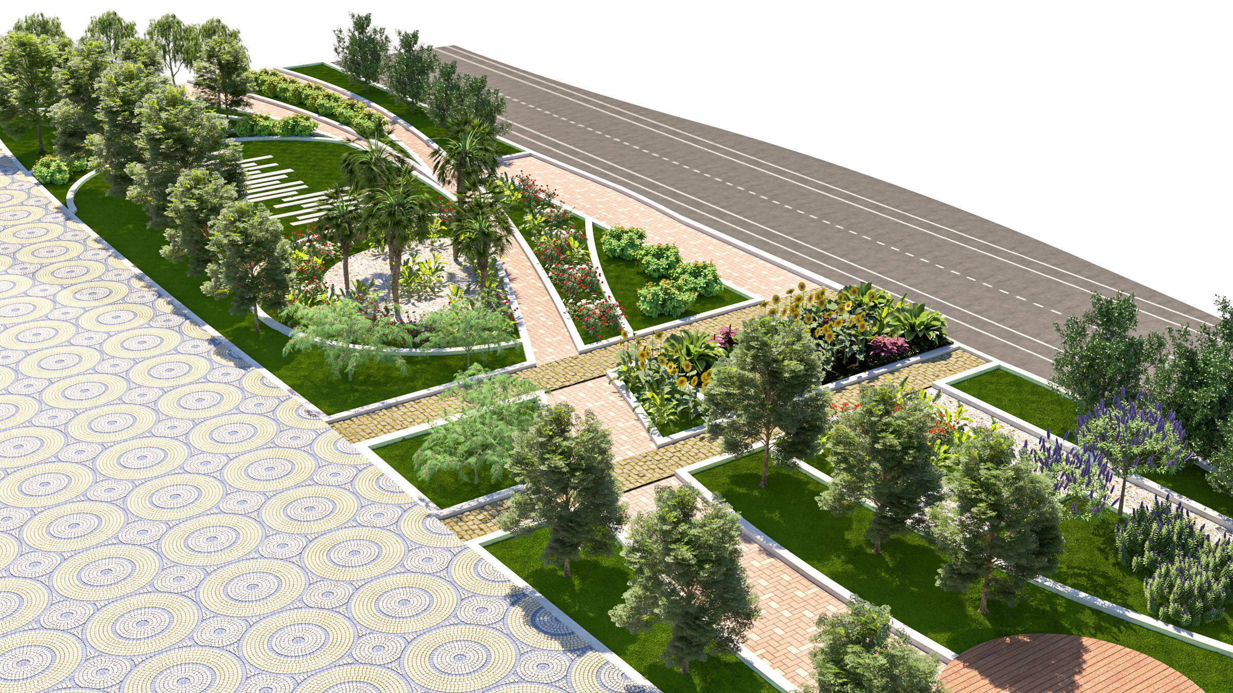 Urban Park  Plaza  3D Model Low-poly 3D model_2