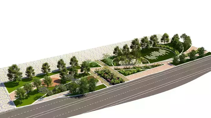 Urban Park  Plaza  3D Model Low-poly 3D model