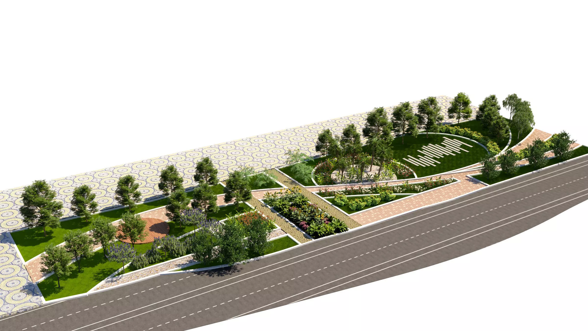 Urban Park  Plaza  3D Model Low-poly 3D model_0