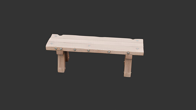Medieval Wooden Bench Low-poly 3D model
