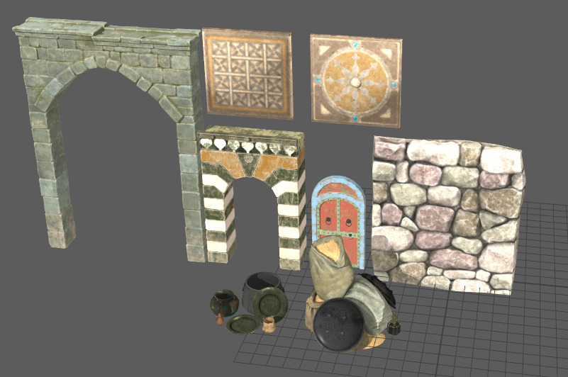 Architectural arches pottery pots bowls and pans Low-poly 3D model_9