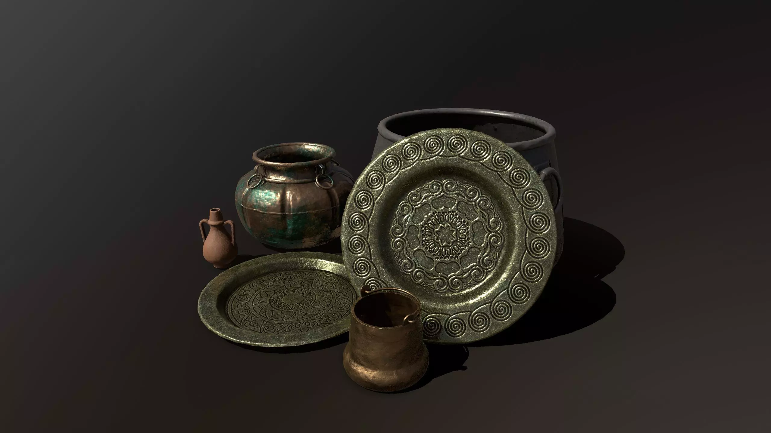 Architectural arches pottery pots bowls and pans Low-poly 3D model_0