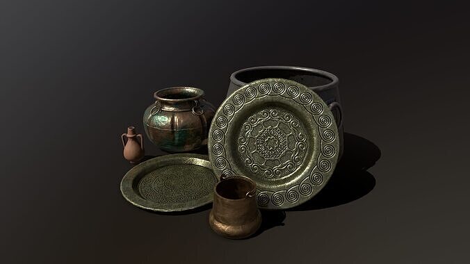 Architectural arches pottery pots bowls and pans Low-poly 3D model