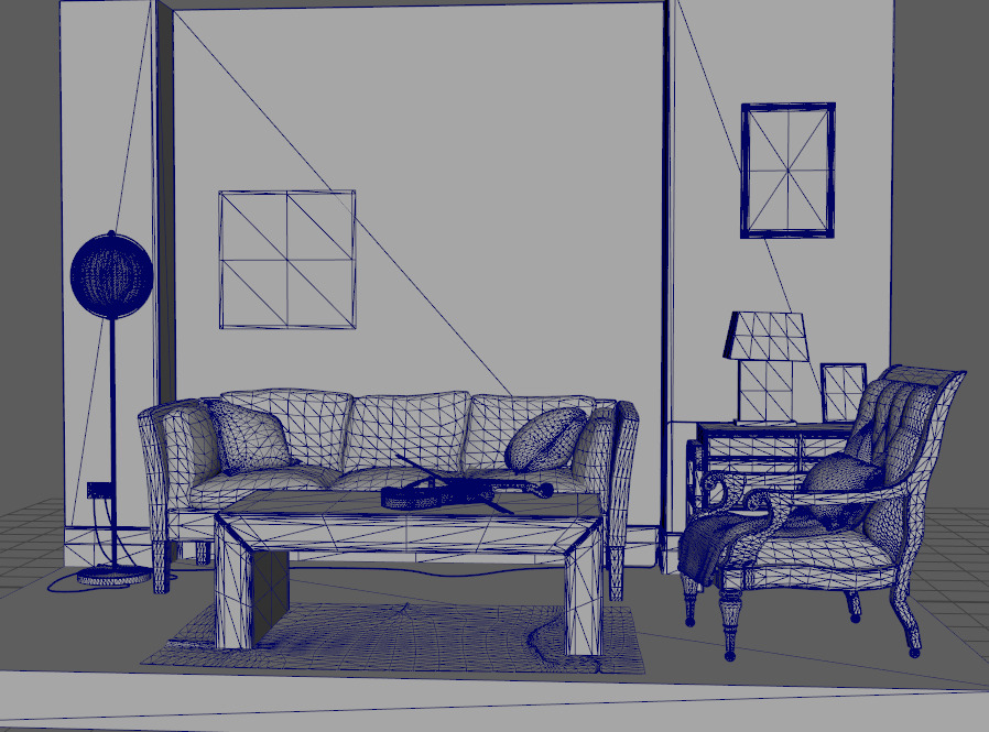 Partial living room display Low-poly 3D model_13