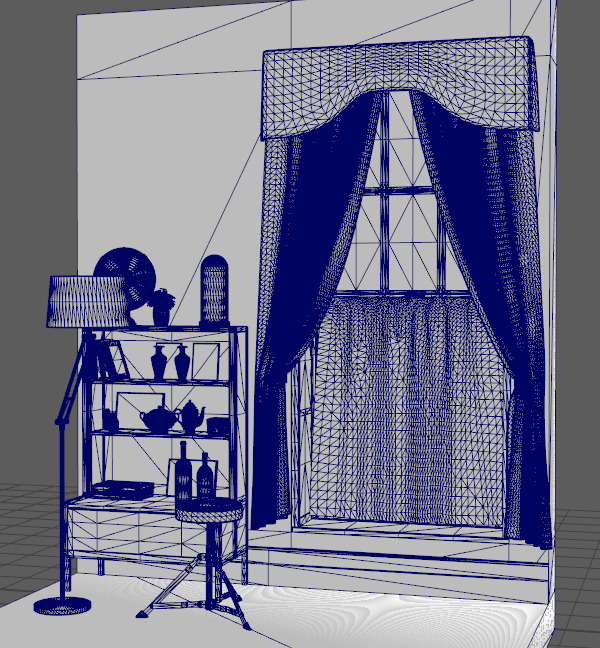 Partial living room display Low-poly 3D model_7