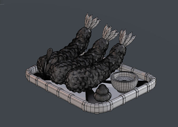 Stylized Tempura Shrimp 3D Model Japanese Food Asset Low-poly 3D model 4