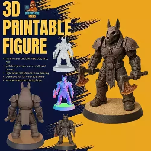 3D Printable Anubis Guard  Ancient Armored Warrior Statue
