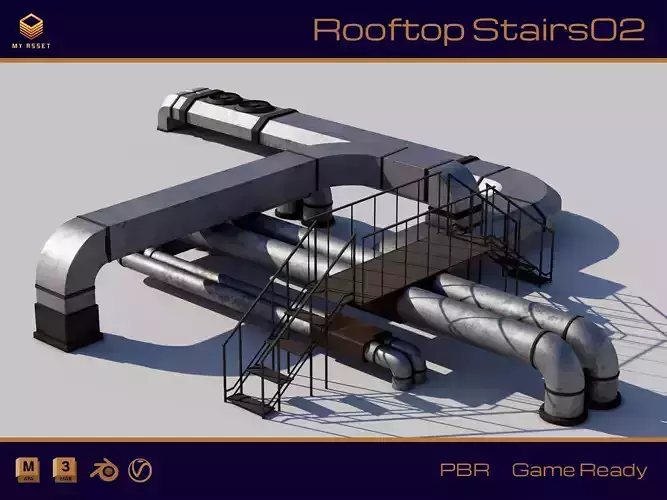 Rooftop Stairs 02 Low-poly 3D model