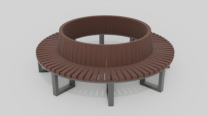 Outdoor Wooden Bench Rounded 19 Low-poly 3D model