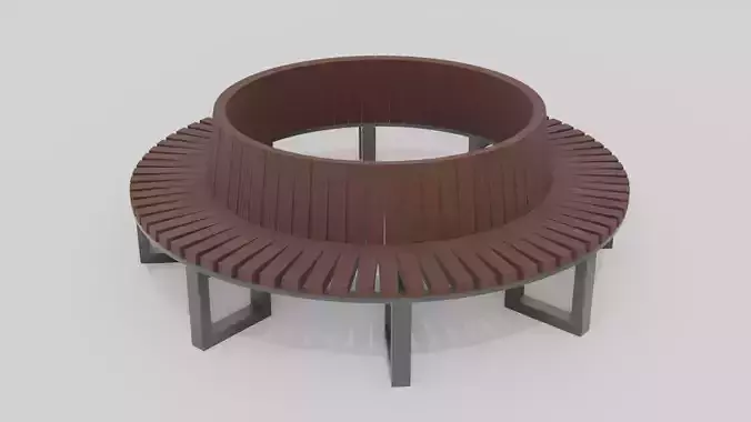 Outdoor Wooden Bench Rounded 19 Low-poly 3D model