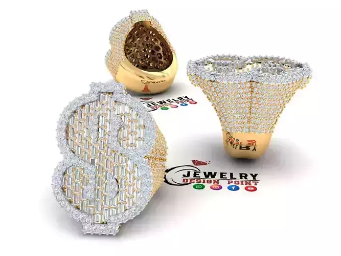 Custom Dollar Sign Ring - Money Sign Diamond Ring 