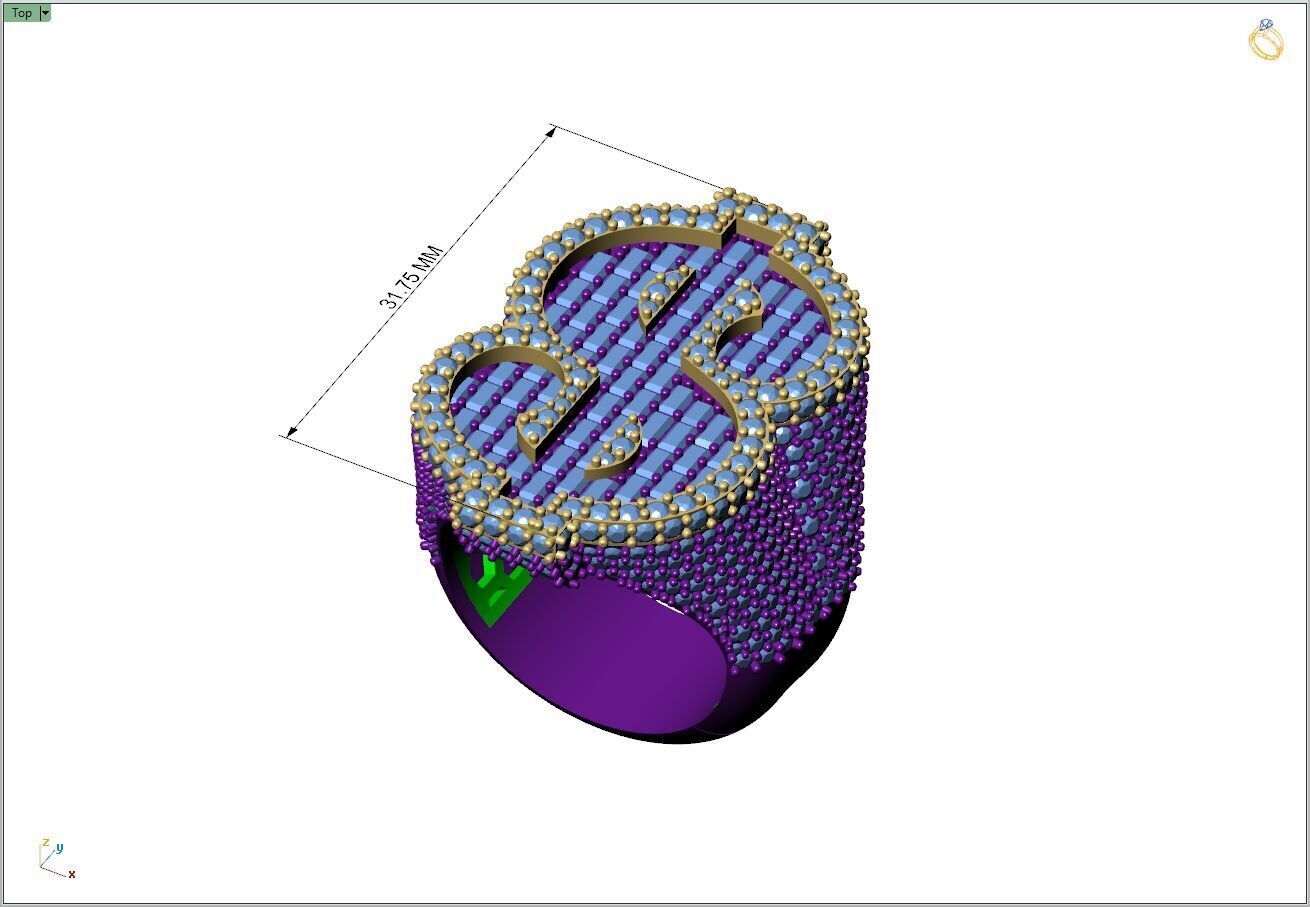 Custom Dollar Sign Ring - Money Sign Diamond Ring 3D print model_4