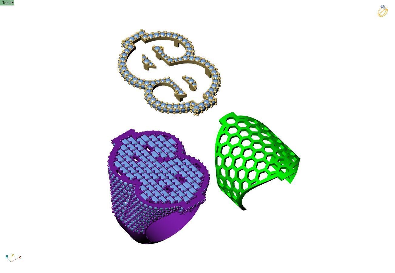 Custom Dollar Sign Ring - Money Sign Diamond Ring 3D print model_13