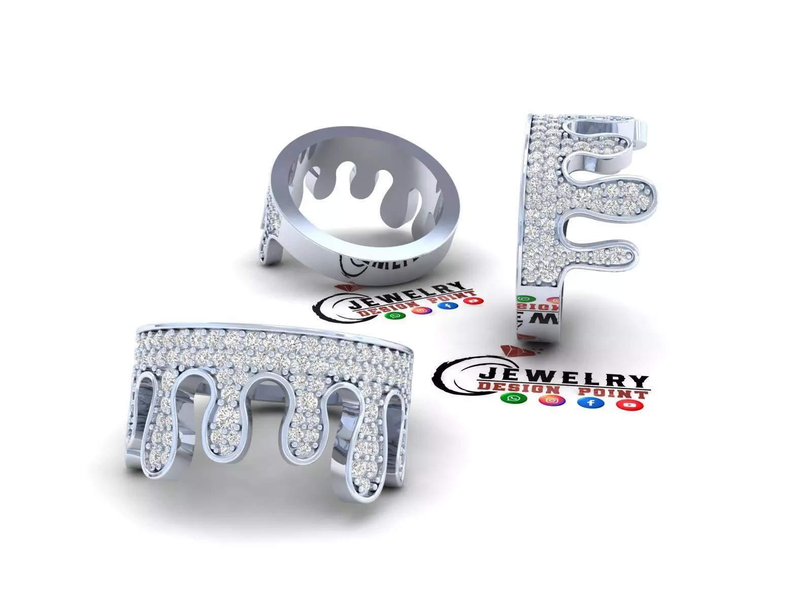 Custom Blood Drips Diamond Ring - Drip Iceout Ring  3D print model_0